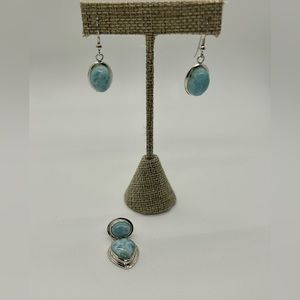 Larimar Pendant with Matching Earrings Sterling Silver